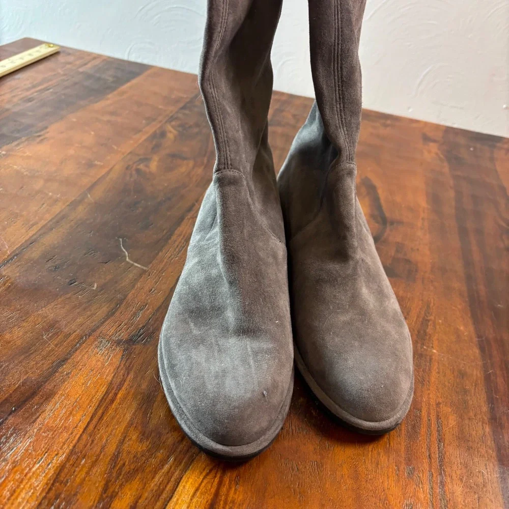 Stuart Weitzman Lowland Grey Suede Over The‎ Knee Tie Back Boots Size 9M Spain